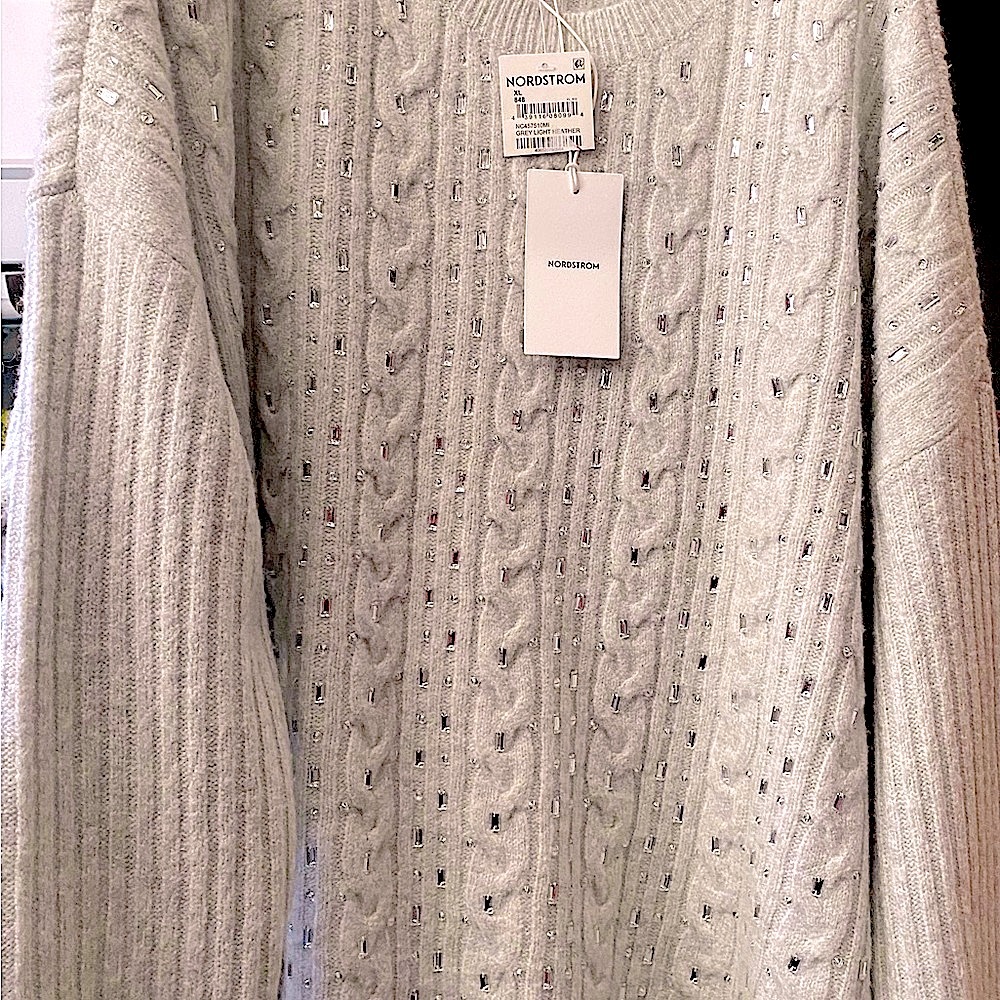 Nordstrom wool blend grey knitted boxy sweater with rhinestones sizeXL - Picture 4 of 5